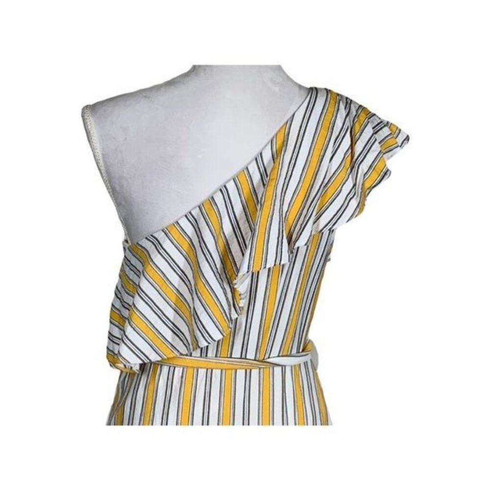 Lulus One Shoulder Maxi Dress Medium Yellow Striped Ruffle Boho - Picture 7 of 9